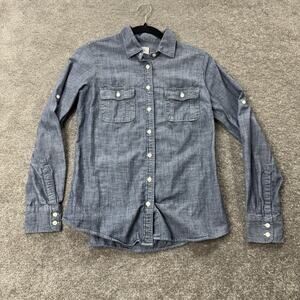 J Crew Perfect Shirt Denim Chambray Women's Small Blue Long Sleeve Roll Tab